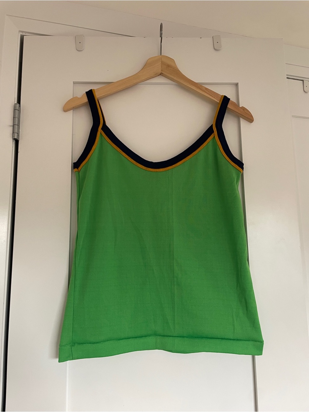 1970s Green Colorblock Tank Top with Navy & Yellow Trim